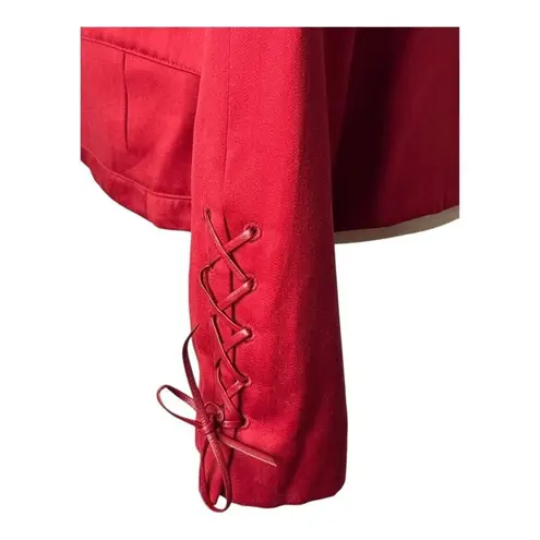 Oscar de la Renta Blazer Women 8 Red Wool Blend Leather Trim Jacket Career