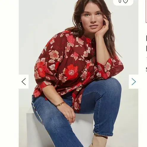 Anthropologie  Porridge Floral Puff-Sleeved Buttondown Blouse XL