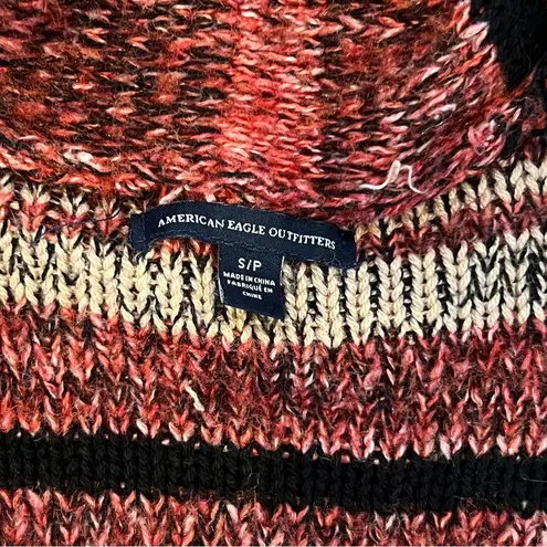 American Eagle  Red, Black and Cream Striped Knit Sweater Cardigan Size Small