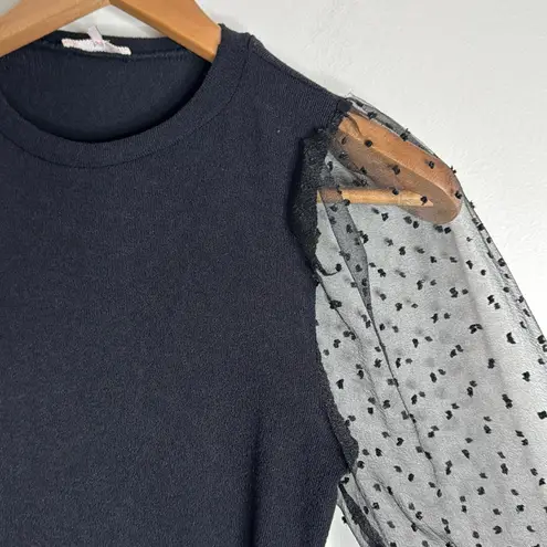 Mi Ami Francesca's Victorian Clip Dot Puff Sheer Long Sleeve Blouse size S Black