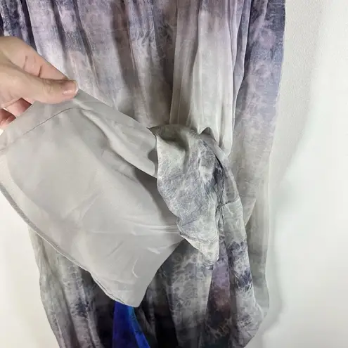 Reiss Mirte Silk V-neck Maxi Dress Size 6 Blue Tie Dye Batik Chiffon Silk