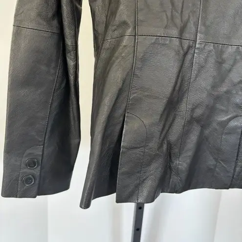 Newport News Vtg y2k Leather Blazer Jacket Sz 6 Euro Fitted Career Office Black
