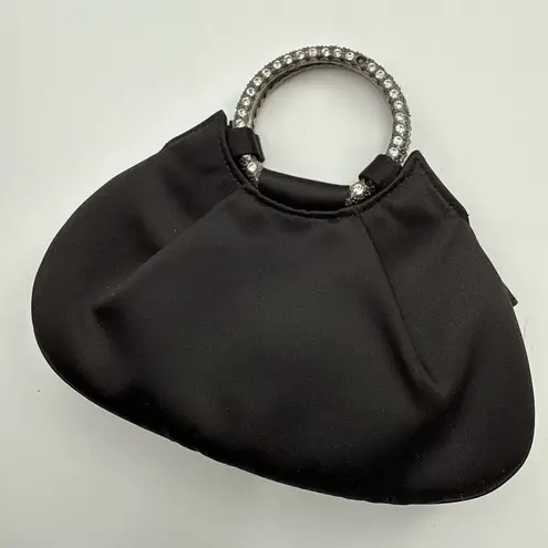 Lord and Taylor Vintage Black Satin Small Clutch Bag Metal Evening Designer