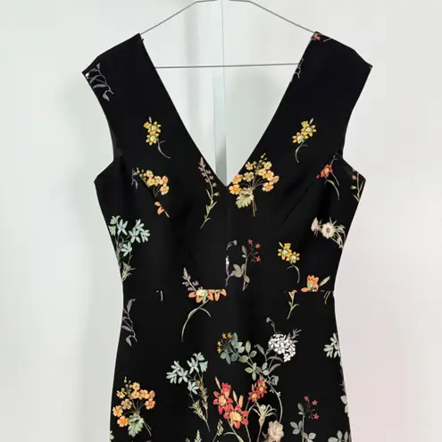 ZARA  WOMAN Black Floral V Neck Cap Sleeve Sheath Dress Size M