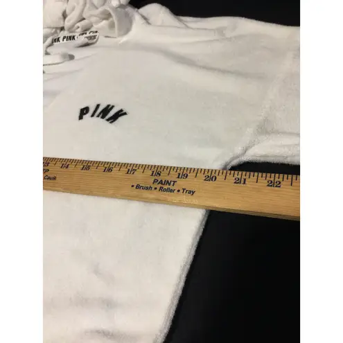 PINK Victoria Secret White Terry Cloth Hoodie V Neck Pullover Sweatshirt M Size M