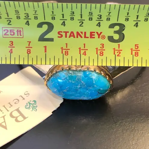 Sterling Silver BARSE Turquoise Cabochon Inlay Bangle w Brass Trim NWT