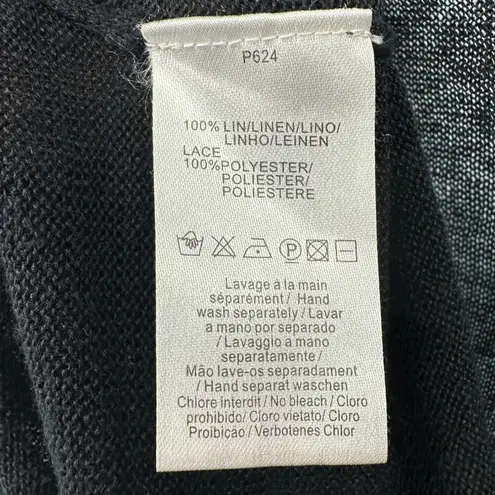 Pablo Gerard Darel | L | 100% Linen Round Neck Cap Sleeve Keyhole Sweater Top Black Size L