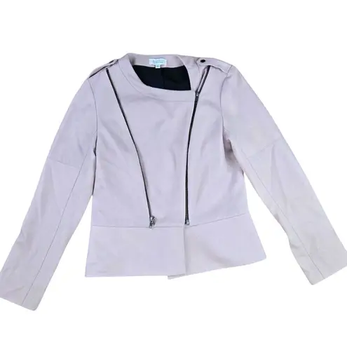 barney's new york 80s Vintage Barneys Powder Pink Wool Asymmetrical Zip USA Moto Jacket Size 6