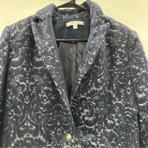 CAbi #109 Brocade Navy Blue Floral Jacquard Print Single Button Blazer Size 6