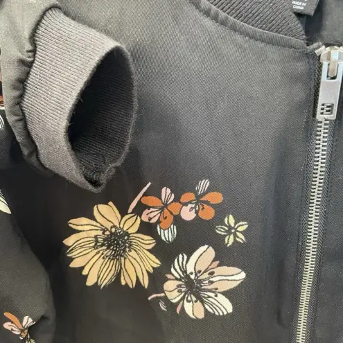 Who What Wear  Womens M Jacket Black Fall Floral Zipper w/‎ Pockets Cinch Waist