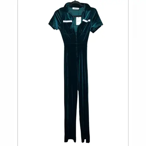 NWT Peachy Den Emerald Velvet Kernel Jumpsuit Size XS Green
