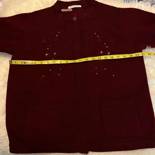 VTG Cardigan Sweater Maroon floral tonal embroidery Pearl bead details Grannycor Size undefined