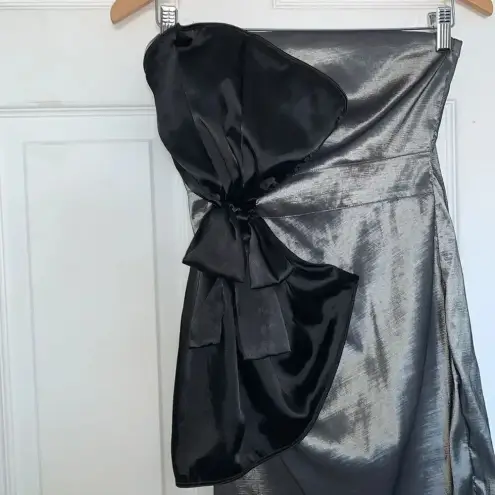 Cray Silver Black Strapless Bow Dress Size M Silver Size M