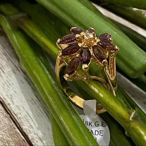 Amethyst 18K G.E. Cocktail Cluster Ring Size 6