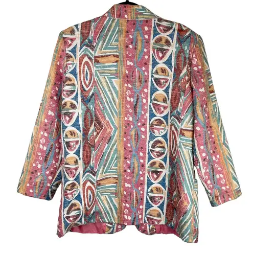 Vintage 80s 90s Pastel Retro Funky Blazer Jacket Sz 16 Boho Aztec Western Print Pink