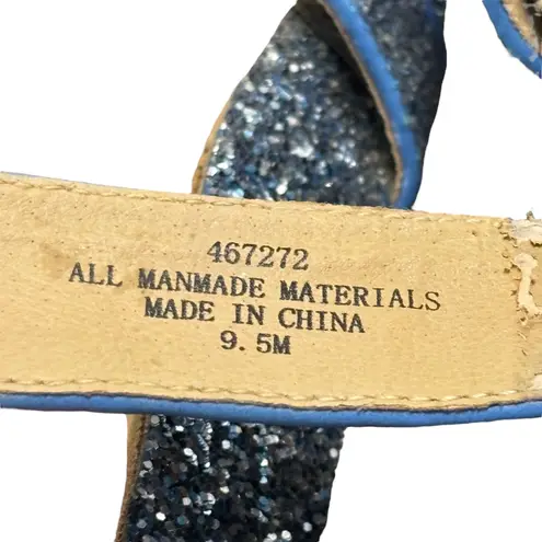 Joan Boyce Glitter Sandals Toe Loop Thong Slides Sparkle Blue 9.5M Size 9.5