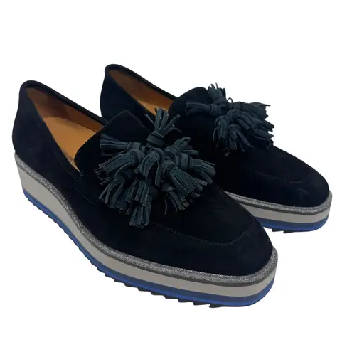 Johnston & Murphy Black Gracelyn Tassel Suede Platform Wedge Loafers 8