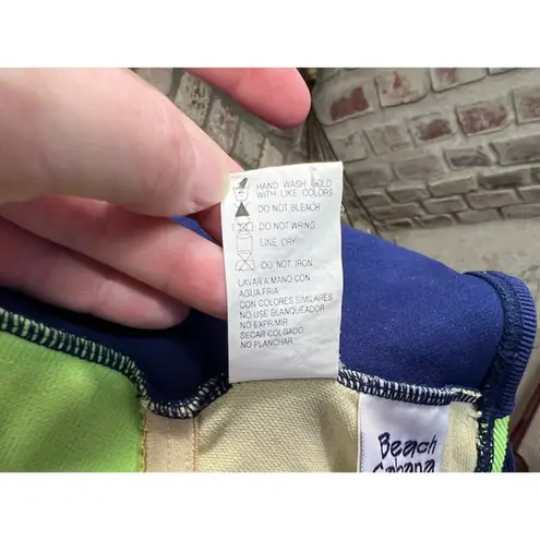 one piece swimsuit color blocked stripe ribbed blue white neon green 1990s Size L