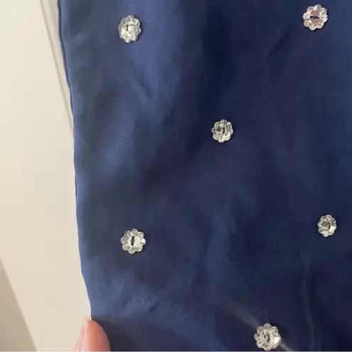 Hill House Navy Blue Beaded Jeweled Pull On Cropped Jammie Pants