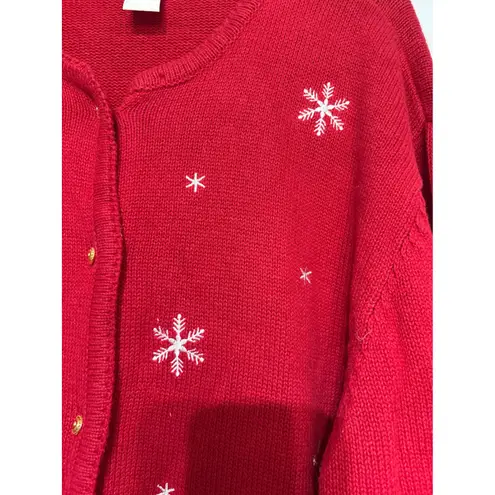 Crystal Kobe Women XL Vintage Red Snowflake Bear Button Cardigan Sweater