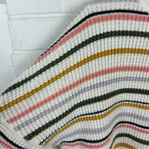 REI Cooperative Wallace Lake Waffle Striped Crewneck Knit Sweater Size M Tan Size M