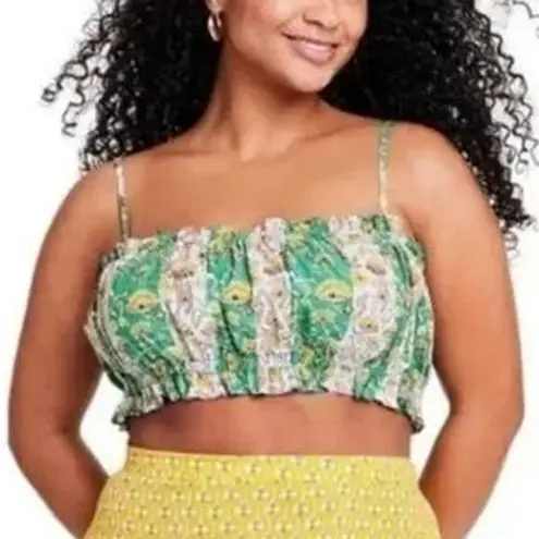 Rhode X Target Whimsical Floral & Striped Print Cotton Shirred Crop Top Size XL Green