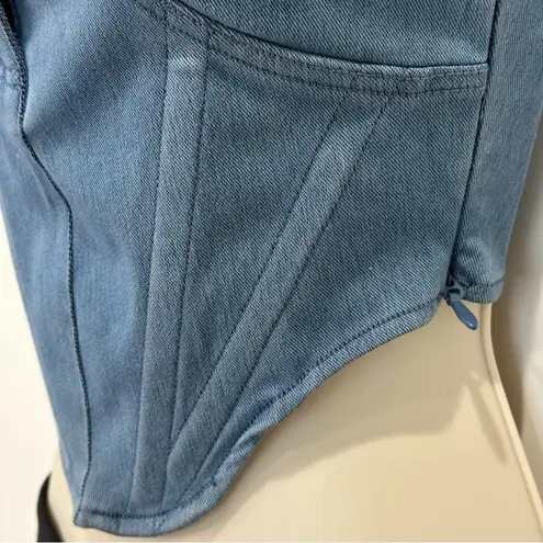 JLUXLABEL x Nat And Liv Crop Top Denim Corset Strapless Blue Size Small New