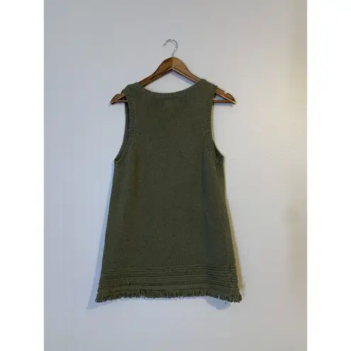 Artisan NY Green Sweater Tank Womens Sz L Fringe Hem Boho Lagenlook