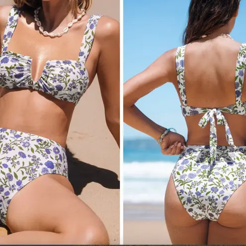 Cupshe Soulful Spring Square Neck Bandeau Top & Bottoms Set Size Medium FLoral