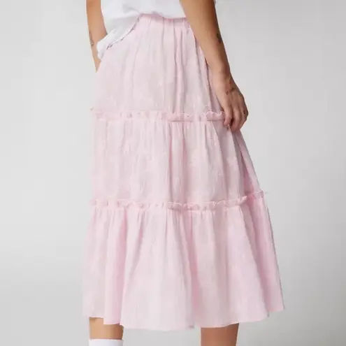 Urban Outfitters  | Baby Pink Feminine Tiered Embroidered Remnants Maxi Skirt, M
