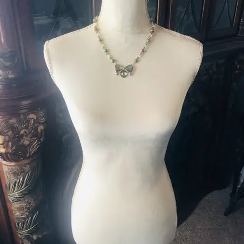 Handcrafted genuine stone cal silica citrine bow tie pendant necklace Silver