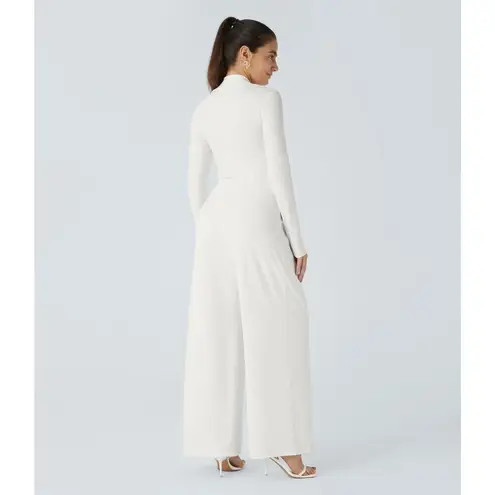 Halara Long Sleeve Wide Leg Jumpsuit Casual White Stretch Bridal Small
