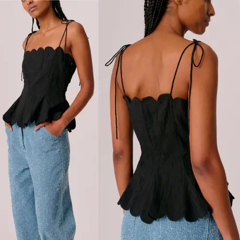 Hofmann Copenhagen Yara Linen Scalloped Blouse Black NWT Size 40 Medium