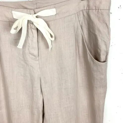 Saint Tropez West Womens Linen Pants Drawstring Waist Fixed Cuffs Tan Size 8
