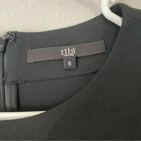 Tibi Black Dress 6 Womens Cap Sleeve Knee Length Career Pleated Knee Length