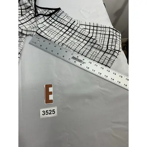 Womans Spense XL White Black Geometric Long Peekaboo Sleeves Flowy Blouse