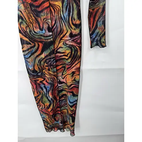 Madrag Sheer Retro Y2K Groovy Midi Bodycon Dress Women S Colorful Rave Festival