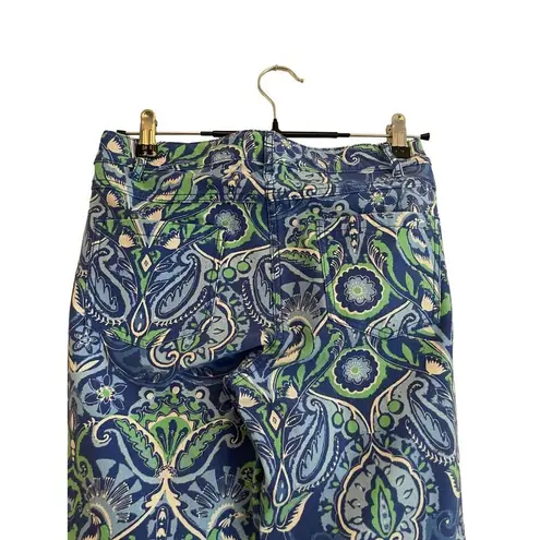 J. McLaughlin  Slim Leg Pant Jeans‎ Women Size 2 Blue Green Preppy Paisley Ankle