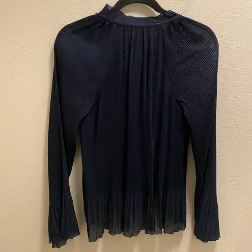 10 Crosby Derek Lam Pleated Long Sleeve Blouse Bow Tie Front And Bell Sleeves Blue Size 4