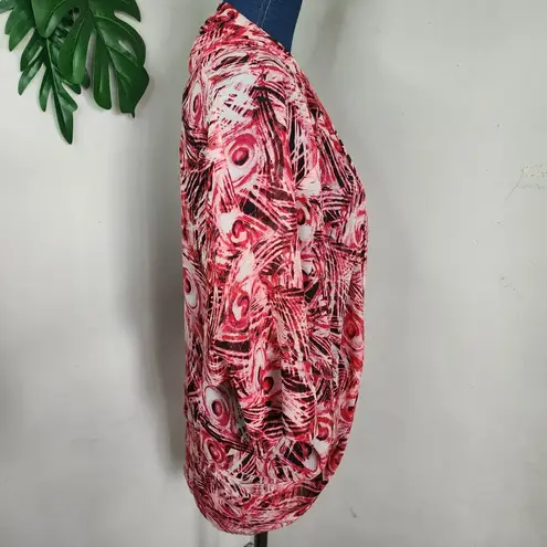 Zac & Rachel Fuchsia Pink Raglan Sleeve Open Shrug with Peacock Feather Design