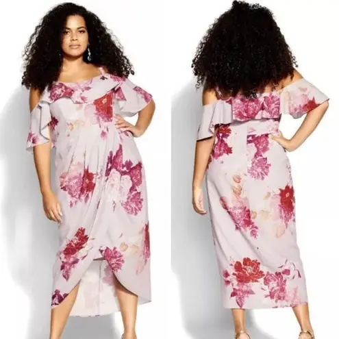 City Chic New! Sakura love maxi floral dress lilac/pink/magenta, size 18