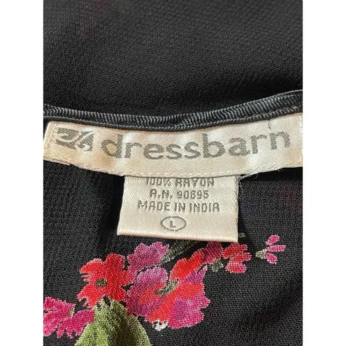 VTG Dressbarn Black Sheer Red Floral Open Tie Front L Top 90s Y2K Size L