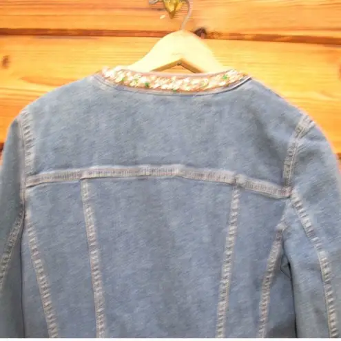 Tahari Blue Denim Beaded Jean Jacket