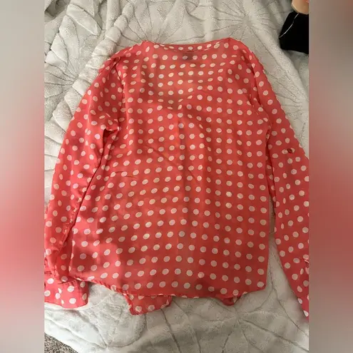 Timing women’s button up salmon polka dot blouse