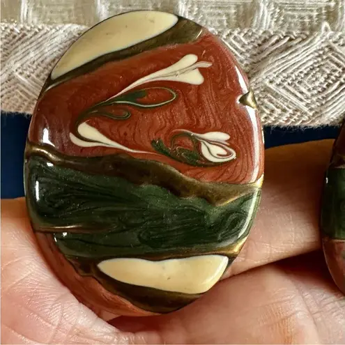 Vintage 80's Retro oval Painted Earrings