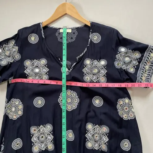 Ruby Yaya Dress Womens Medium Blue Kaftan Sequin Lined Lightweight Metallic