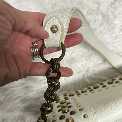 White Studded Hobo Bag with Gold Accents