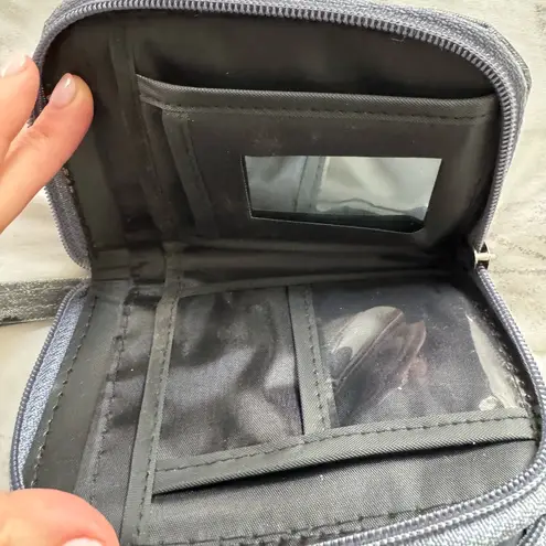 Gray fabric two zippers wristlet wallet, size 5.5x3.5 ID holder card holder