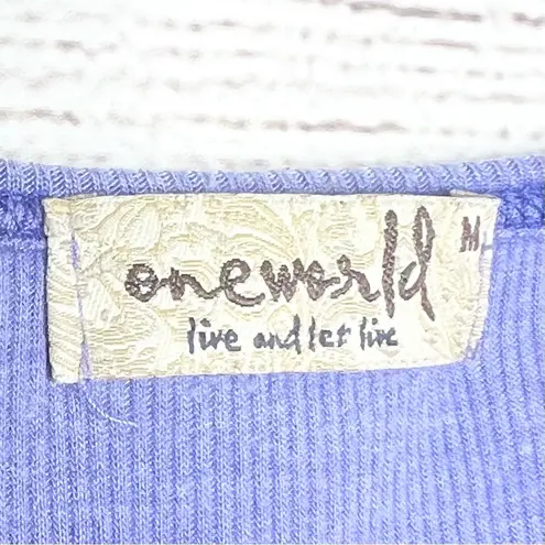 One World Blue Studded Design Ribbed Stretch V Neck Tank Top Size Medium