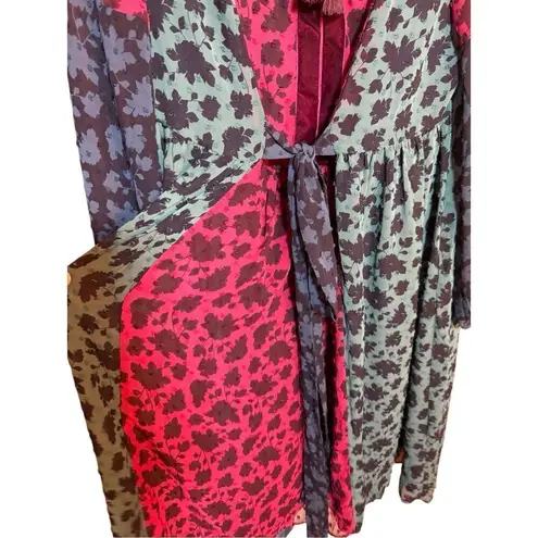 Matilda Jane a Little Party Floral Swiss Dot Velvet Dress Size L Red Green